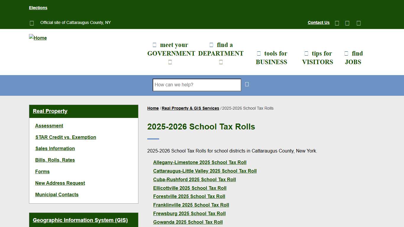2025-2026 School Tax Rolls Cattaraugus County Website